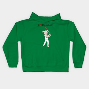 I love Baseball! Left-handed Pig baseball player, batter, baseball Kids Hoodie